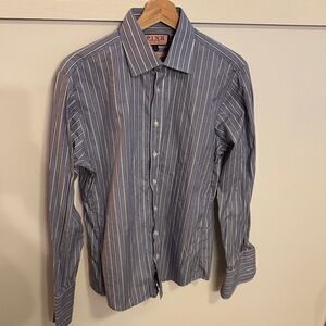 Thomas Pink Men's Dress Shirt Slim Fit French Cuff Blue White Striped Size 15.5